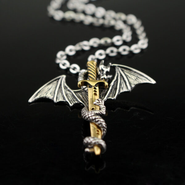 oly-b3d3d285439fdc9a929e52431a040f87 Wholesale Retro Alloy Dragon Sword Pendant Necklace Punk Rock Fashion Gift