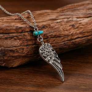 oly-b41be9dcf8a5aef26d6190139ab18471 Wholesale Vintage Distressed Angel Wing Pendant Necklace With Green Gemstone Fashion Jewelry Accessory Gift For Women Boutique Resale