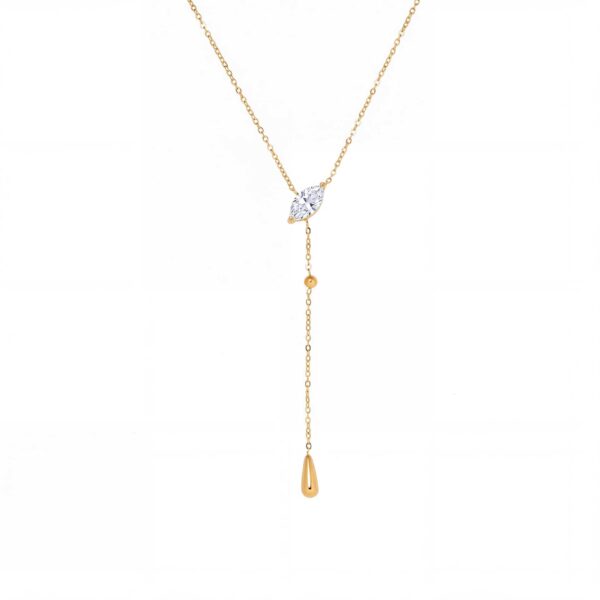 Wholesale Stainless Steel Electroplated Y Shaped Teardrop Zircon Pendant Necklace French Tassel Design Jewelry Accessory For Gift And Boutique Resale