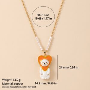 Pink and orange bear necklace