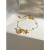 Wholesale Stainless Steel Gold Tone Pearl Chain Starfish Pendant Bracelet Trendy Ocean Jewelry Accessory For Women