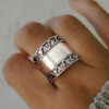 Wholesale Bohemian Wide Carved Retro Women S Ring Stylish Silver Alloy Jewelry Accessory For Party Gift And Boutique Resale
