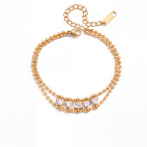 Gold pearl strand double layer bracelet