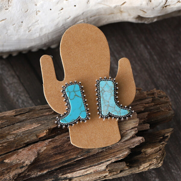 oly-b5828aa3315a9c70e3e3f84cfa36e63e Wholesale Retro Cowboy Boot Turquoise Earrings Set Bohemian Fashion Jewelry Accessory