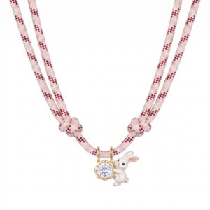 Rabbit Zircon Powder Cord Necklace