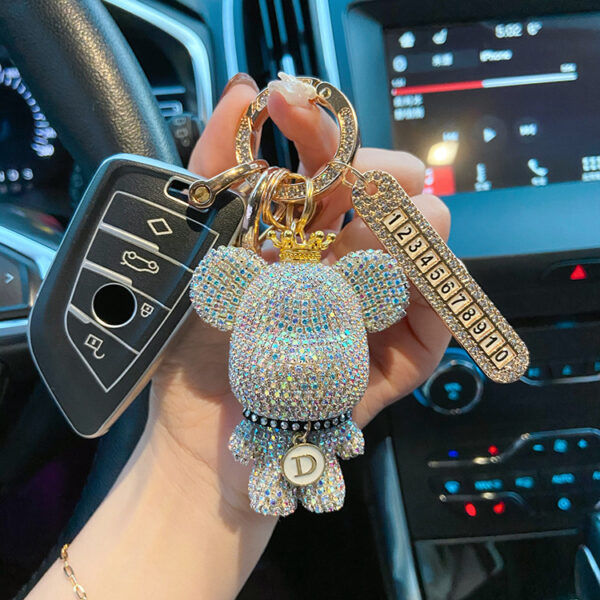 oly-b617cc0bd5df695d9b30c45f33fdc44d Wholesale Metal White AB Rhinestone Crown Bear Car Keychain With Number Plate Couple Gift