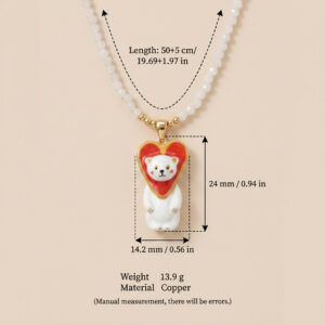 Red heart bear necklace