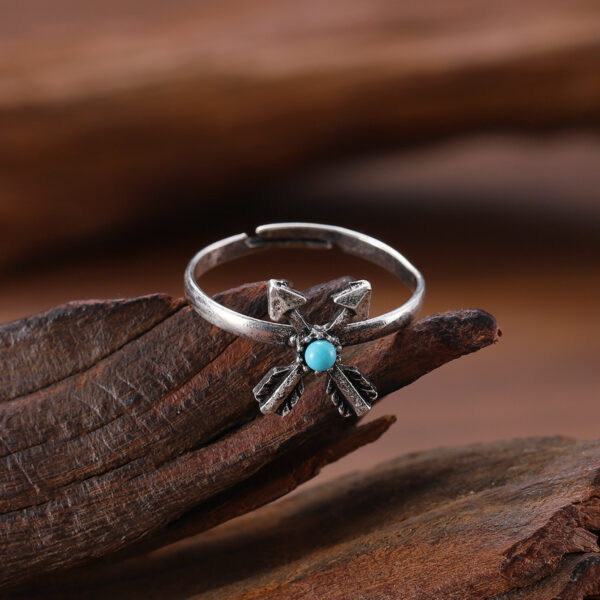 oly-b627df9adf38e78f2718224203a563c5 Wholesale Zinc Alloy Arrow Ring With Turquoise Antique Silver Finish Unisex Bohemian Trendy Jewelry Accessory