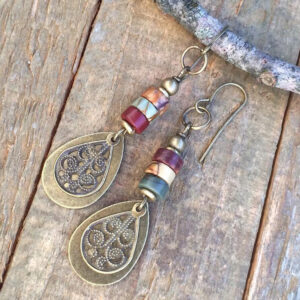 Wholesale Copper Tone Distressed Teardrop Earrings Retro Moon Design Fashion Jewelry Accessory For Everyday Wear