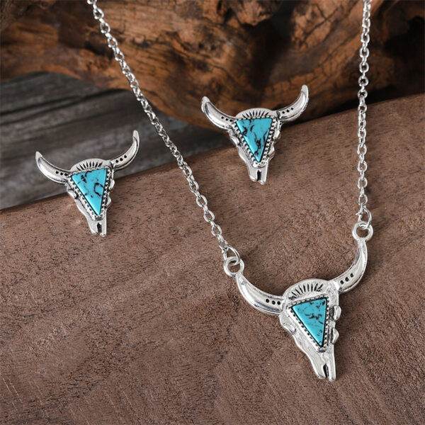 oly-b6b9f1d52eeeb81efa8c386dedc31f34 Wholesale Retro Western Bull Head Turquoise Earrings Necklace Set Geometric Fashion Accessory