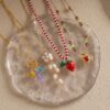 Wholesale Copper Electroplated Colorful Beaded Necklace Retro Heart Strawberry Flower Design Women S Fashion Accessory Everyday