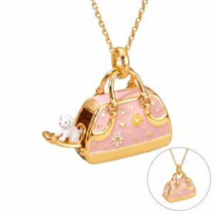 Pink dog handbag necklace
