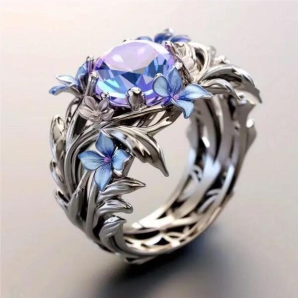 oly-b71adee14ecf4dc97a7254a95d48d044 Wholesale Electroplated Zinc Alloy Silver Tone Iris Flower Enamel Ring With Colorful Zircon Stylish Fashion Accessory For Boutique Resale