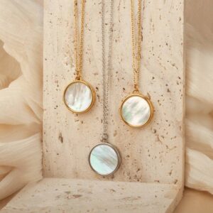 oly-b74f71e2dd3b6fd2da9ae7648c16ab0b Wholesale Pet Memorial Photo Locket Necklace Titanium Steel Electroplated Round Pendant Mother Of Pearl Jewelry Accessory For Dog Cat Lovers Gift