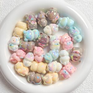 Wholesale Trendy 3D Cartoon Bear Resin Loose Beads UV Plated for DIY Phone Charm Keychain Jewelry Accessory