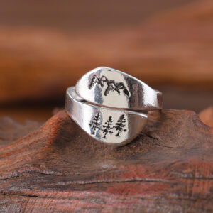 oly-b83114d5d7ef009aeb75a2a8b15d7a22 Wholesale Antique Silver Mountain Cedar Adjustable Ring Forest Peak Design Zinc Alloy Jewelry Trendy Gift Accessory