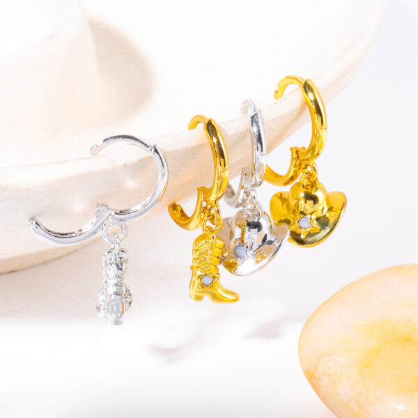 oly-b86534021f9108498e59d04acd93faca Wholesale Tone Retro Cowboy Boot Hat Charm Earrings Fashion Alloy Accessory For Everyday Wear And Boutique Resale