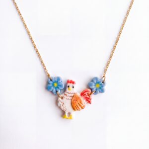 Rooster blue flower necklace