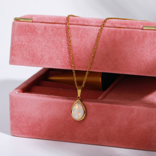 oly-b89a3c18db2914eb6d4c64ac97d1f56a Wholesale Stylish Drop Pendant Necklace Imitation Opal ISteel Stainless Steel Electroplated Sweater Chain For Women
