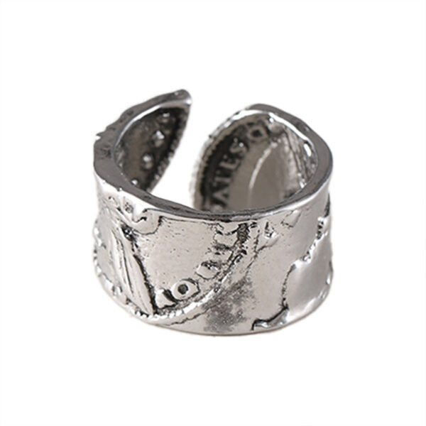 oly-b8f6bf8624dd6997f0006f89c82d3668 Wholesale Antique Silver Coin Ring Adjustable Open Retro Western Style Unisex Chic Jewelry Accessory Boutique Resale