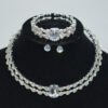 Wholesale Bridal Jewelry Set Double Row Rhinestone Choker Necklace Bracelet Earrings Silver Party Fashion Accessory