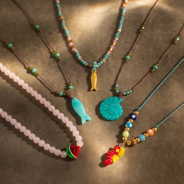 Wholesale Stylish Summer Beaded Heart Seahorse Pendant Necklace Colorful Zircon Gold Plated Copper Jewelry Accessory Gift For Women