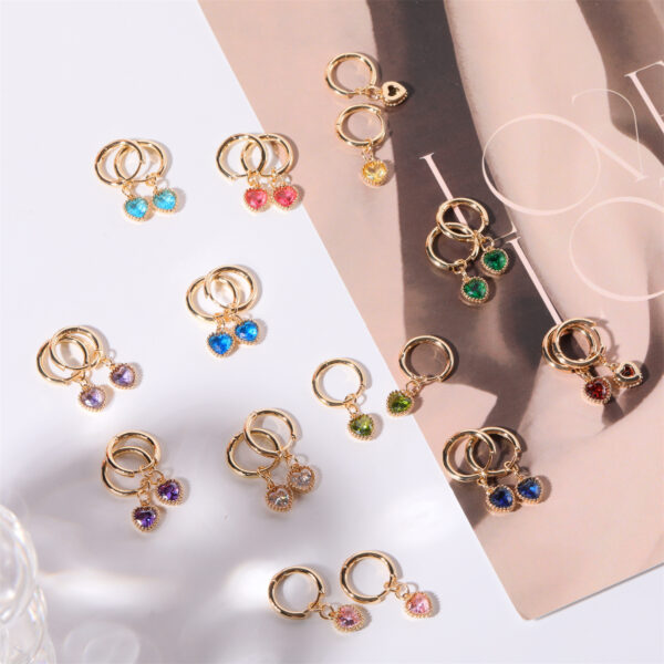 oly-b9a243f50810d7ad1692beab5f4d3fc2 Wholesale European Style Heart Shaped 12 Birthstone Earrings Copper Electroplated Fashion Jewelry Gift