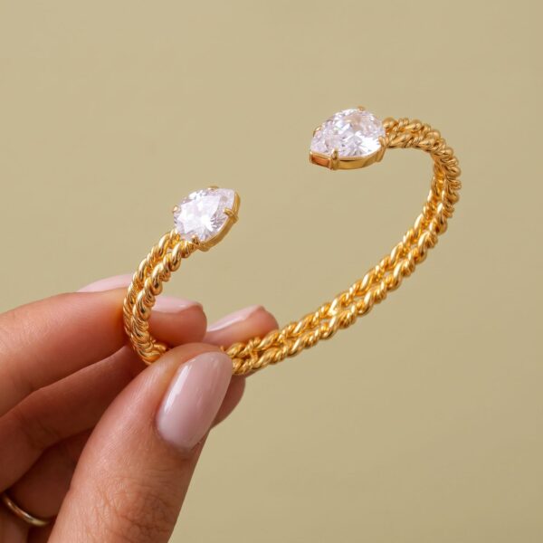 Wholesale Trendy Stainless Steel Open Twisted Bangle Bracelet With Geometric Zircon Versatile Fashion Jewelry Accessory For Commuting And Gift Giving