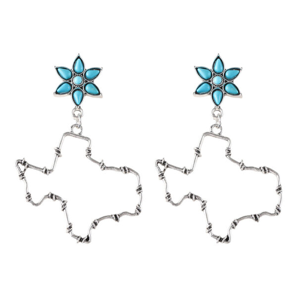 oly-ba0df22dd73a4d31937b8dacd0fd2868 Wholesale Retro Bohemian Turquoise Hollow Map Pendant Earrings In Electroplated Zinc Alloy Fashion Accessory For Everyday Wear