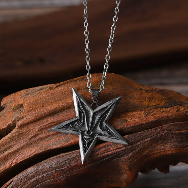 oly-ba436c0a0f7ab95ea0a3d190ec1006f5 Wholesale Zinc Alloy Ancient Silver Pentagram Pendant Necklace Gothic Hip Hop Satan Smile Design Fashion Accessory