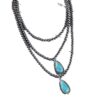 oly-bab7949991ea1260d7227f512f621721 Wholesale Bohemian Ethnic Teardrop Turquoise And Black Beaded Necklace Ancient Silver Ball Chain Fashion Jewelry Accessory For Boutique Resale