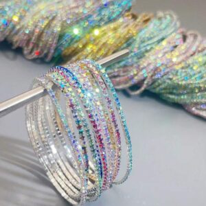 oly-bb59abdfb0d3fb5b46c4f38fe958c6cf Wholesale Stylish Silver Tone Rhinestone Elastic Tennis Bracelet Purple Crystal Bangle Women S Jewelry Accessory For Everyday Wear Resale