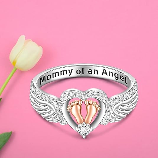 Wholesale Angel Wing Heart Ring Silver Alloy Fashion Jewelry Gift For Mom