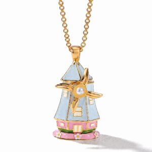 Blue windmill house necklace
