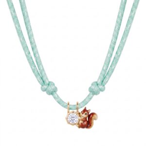 Squirrel Zircon Green Rope Necklace