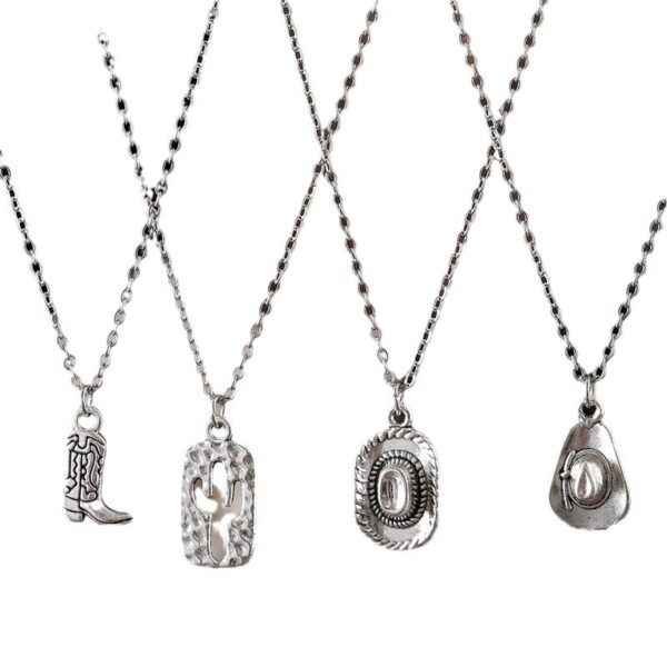 Wholesale Trendy American West Cowboy Pendant Necklace For Women Cactus Horseshoe Hat Retro Electroplated Zinc Alloy Jewelry Accessory