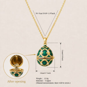 Dark green egg opening and closing necklace (elephant inside)
