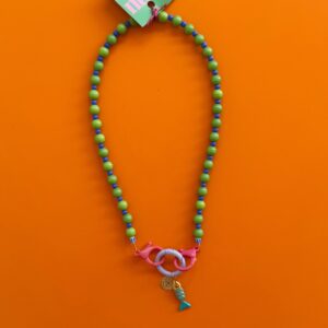 Green beaded blue fish necklace