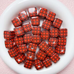 02-black and red diamond grid squares / Size is about 14mm, hole diameter is about 3.5mm
