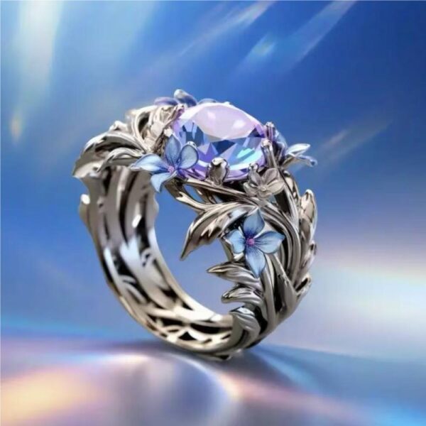 oly-be95ae393addf03a31a7ea9d20951cd7 Wholesale Electroplated Zinc Alloy Silver Tone Iris Flower Enamel Ring With Colorful Zircon Stylish Fashion Accessory For Boutique Resale