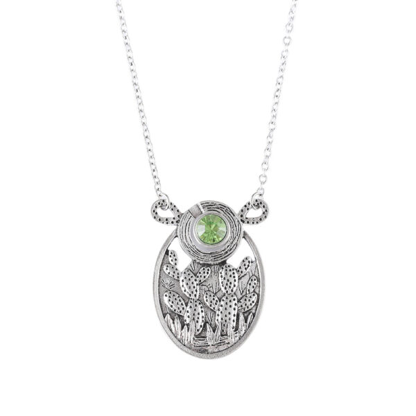 oly-bec82b6e2f4d103cf4c9832fb940afa3 Wholesale Antique Silver Zinc Alloy Bohemian Oval Cactus Pendant Necklace With Green Stone Geometric Style Chic Jewelry Accessory For Party Gift