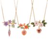 Wholesale Copper Floral Pendant Necklace Vintage Chinese Style With Green Leaf Fashion Jewelry Gift For Women