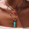 Wholesale Stylish Summer Beaded Heart Seahorse Pendant Necklace Colorful Zircon Gold Plated Copper Jewelry Accessory Gift For Women