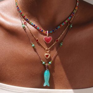 oly-bf13718b4df2e8ef220bfdef7050a79a Wholesale Stylish Summer Beaded Heart Seahorse Pendant Necklace Colorful Zircon Gold Plated Copper Jewelry Accessory Gift For Women