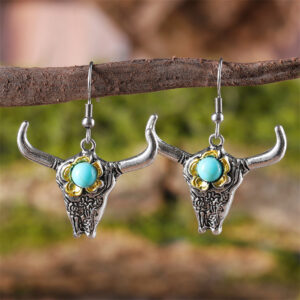 Turquoise bull head earrings