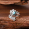 oly-bfab2292c29b280c18476be6fc151ea7 Wholesale Antique Silver Turquoise Carved Open Adjustable Ring Boho Unisex Zinc Alloy Fashion Accessory For Everyday Wear