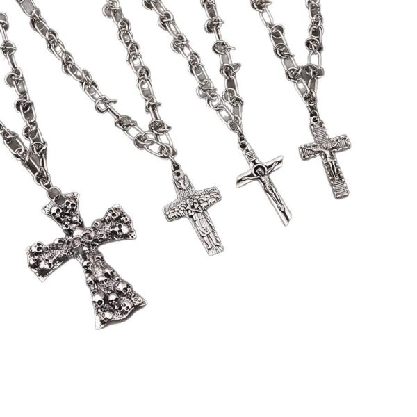 oly-bfb850be62eb343c511bc2f9cd35549f Wholesale Electroplated Zinc Alloy Skull Cross Pendant Necklace Dark Vintage Punk Hip Hop Street Jewelry Accessory Trendy Boutique Resale