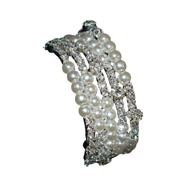 Wholesale Silver Tone Pearl Rhinestone Open Bangle Bracelet Layered Wrap Design Chic Fashion Jewelry Accessory For Women Gift