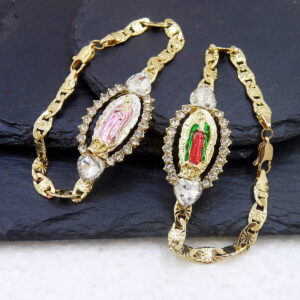 oly-c049ee3e3c39301a0521c9a08ad0dc93 Wholesale Religious Hip Hop St Jude Virgin Mary Bracelet Electroplated Metal With Red Accent Fashion Jewelry Accessory For Gift Boutique Resale