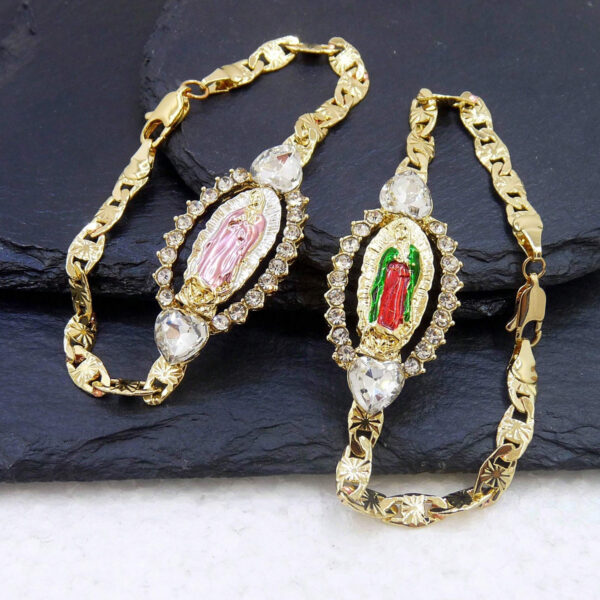 oly-c049ee3e3c39301a0521c9a08ad0dc93 Wholesale Religious Hip Hop St Jude Virgin Mary Bracelet Electroplated Metal With Red Accent Fashion Jewelry Accessory For Gift Boutique Resale